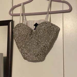 Windsor Store Rhinestone Crop Top